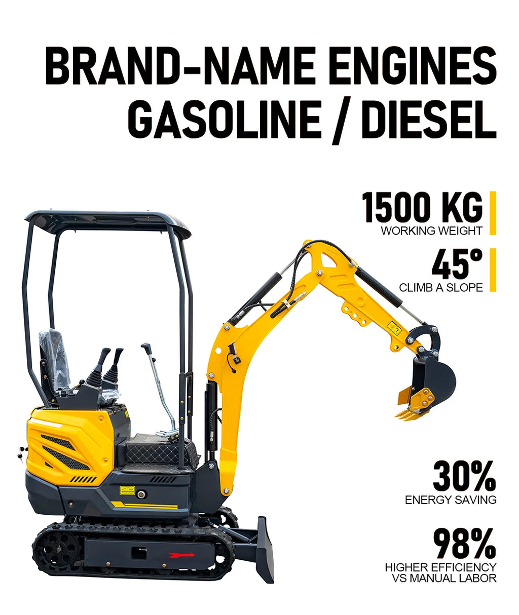 1.8ton Mini Excavator Wide Working Range Low Vibration Long Service Life For Small Commercial Construction Projects Customized