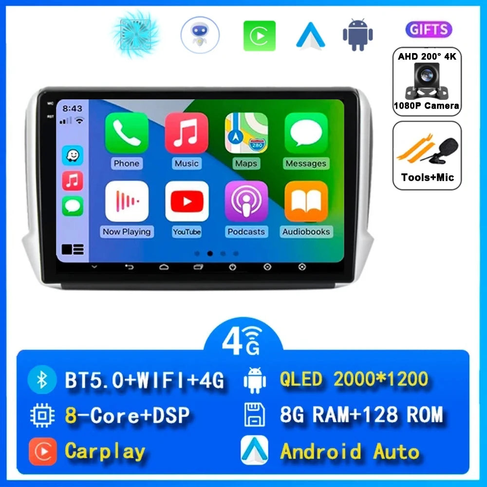 Android 16 Navigation Multimedia Player For Peugeot 2008 208 Series 2012 2013 2014 - 2018 Carplay Auto Stereo BT video Car radio