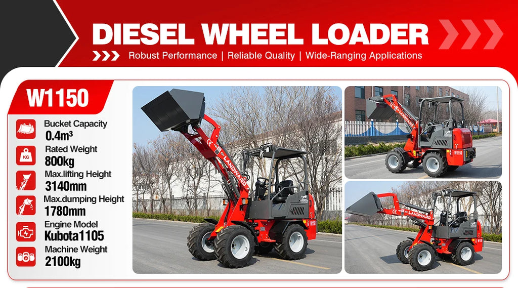 Europe Best-Selling Compact Loader W1160 Mini Loader LANDWARD Original Japanese Diesel Engine Wheel Diesel Loader Customization