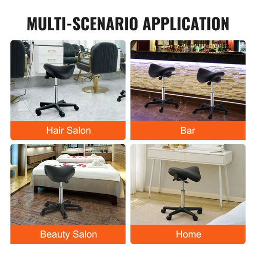 "Salon Furniture 400 LBS Capacity Height Adjustable Swivel Saddle Stool with Thickened PU Leather Seat"