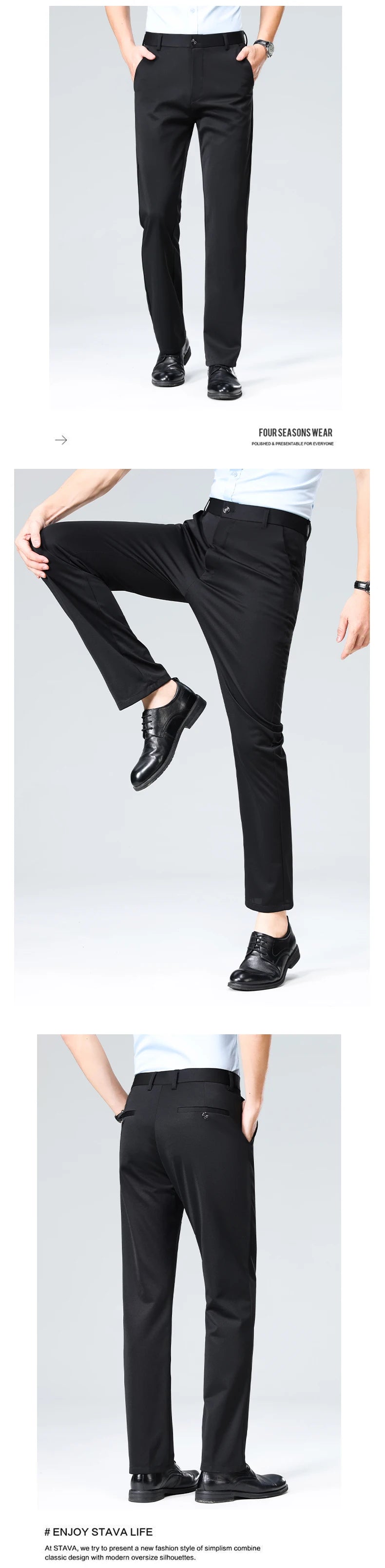 2026 Men's Spring Summer Autumn  Pants Straight Stretch Casual No Trace No Ironing Fabric Silky Cool Feeling Trousers 29-42