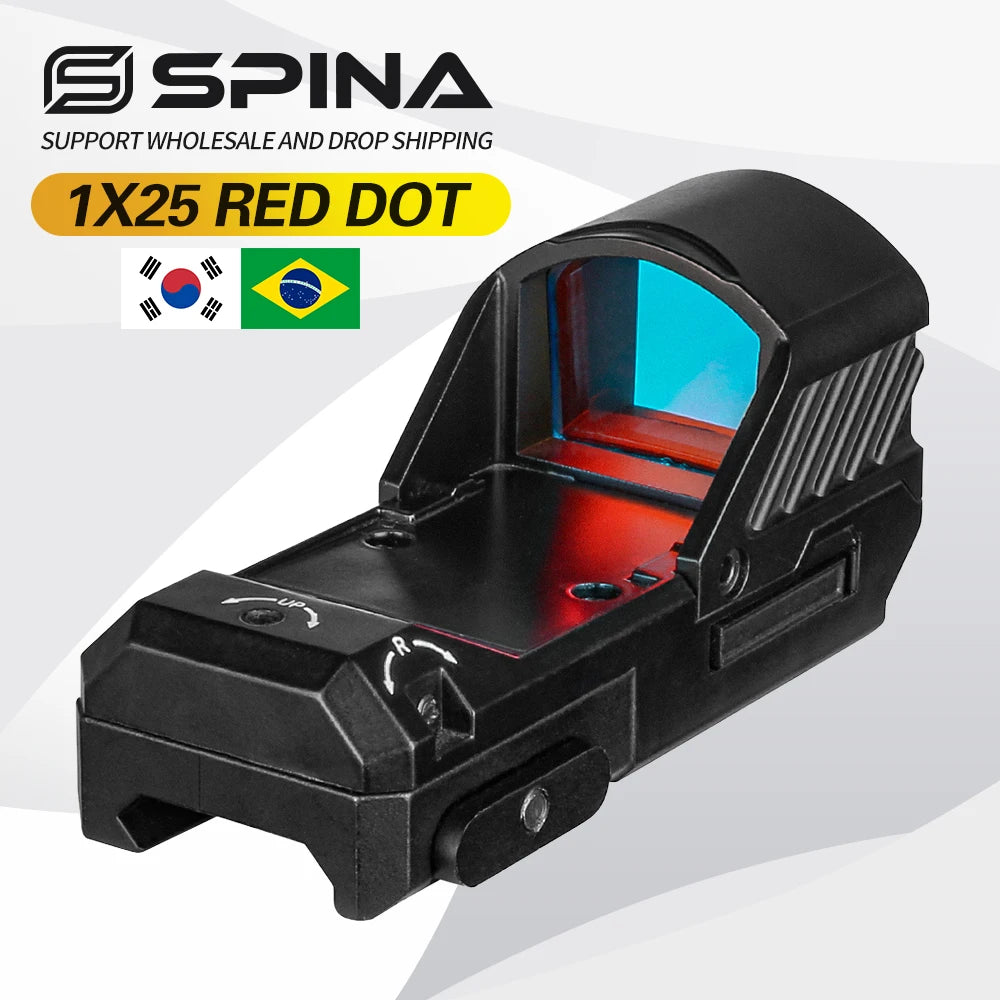 SPINA Optics Tactical 1x25 Collimator Red Dot Sight Rifle Reflex Optics for Hunting 20mm picatinny Connected Mount