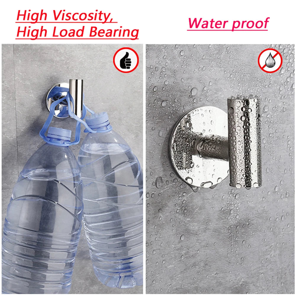 2/4PCS Adhesive Wall Hook Stainless Steel Robe Sticker Hooks Towel Coat Key Pants Hangers Bathroom Kitchen Storage Accessories