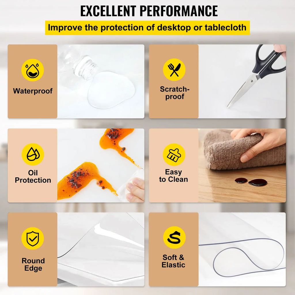 Waterproof 36 X 60 Inch Clear Plastic Table Cover 1.5 mm Thick Easy Cleaning Rectangular Desk Mat Furniture Protector