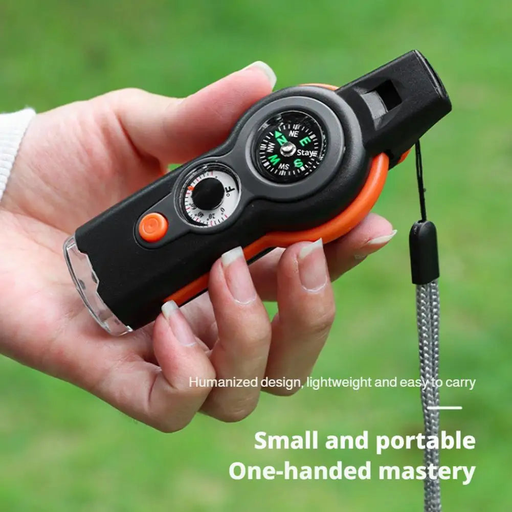 7in1 Emergency Survival Function Whistle Outdoor Multifunctional Survival Whistle with Lanyard Compass Flashlight Camping Hike ﻿