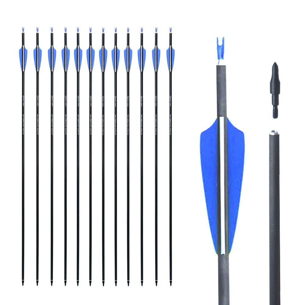 Archery Pure Carbon Arrow Spine 300 400 28/29/30 Inch ID6.2mm Compound Traditional Bow Accessories Outdoor Hunting