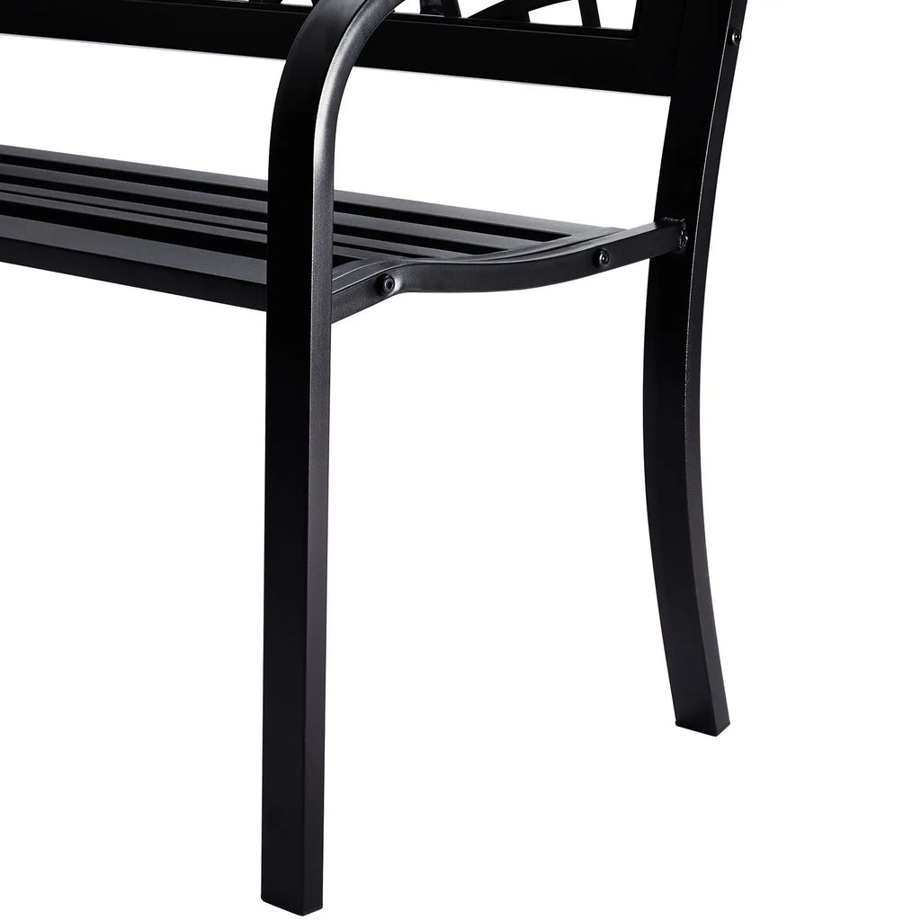 46-Inch Outdoor Garden Bench with Backrest Steel and Wood 480 Lbs Load Capacity for Parks and Outdoors