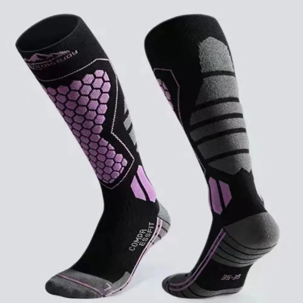 New Thickened Ski Socks Breathable Thermal Knee High Socks Moisture-wicking Anti-slip Snowboard Stockings for Winter Sports
