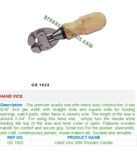 LUXURO Hand Vice Wooden Handle Beige Jewelry Holding Precision Clamp Engraving Filing Repair Work Tool | Item No GS-1633