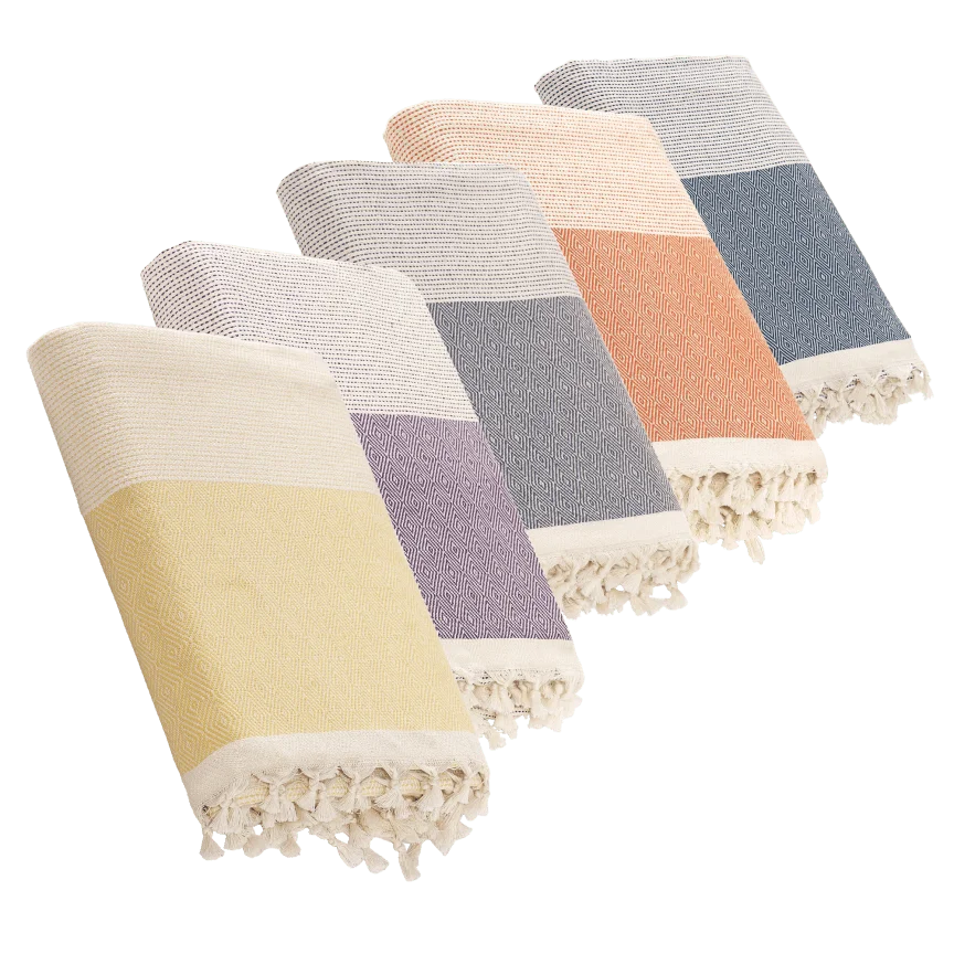 100% Cotton Modern Tropical Rectangular Fouta Towel Turkish Yarn Dyed Striped Dobby Embroidery Eco-Friendly Everyday Home Travel