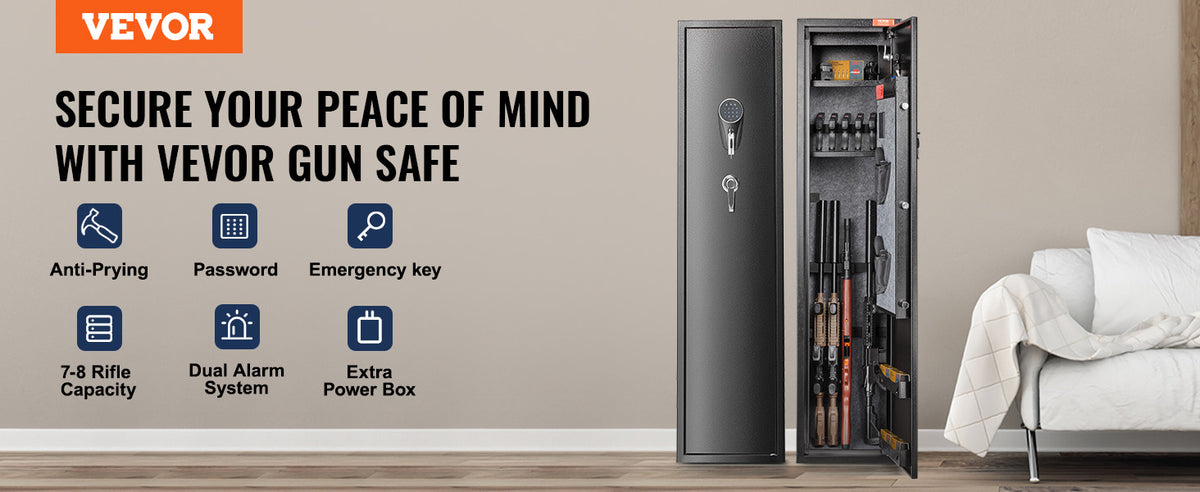 VEVOR 3-8 Rifles Gun Safe with Digital Keypad & Lock Gun Storage Cabinet with Removable Storage Shelf for Home Long Gun Pistols
