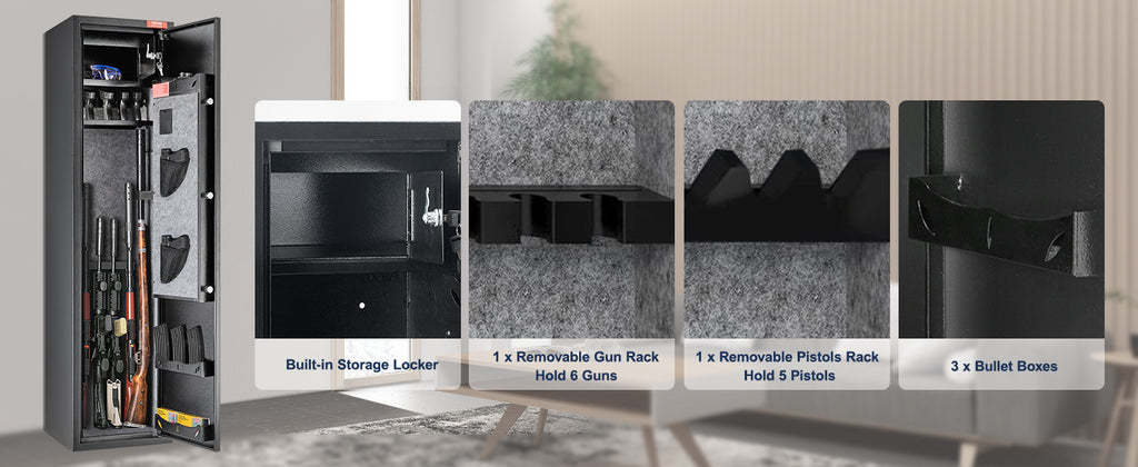 VEVOR 3-8 Rifles Gun Safe with Digital Keypad & Lock Gun Storage Cabinet with Removable Storage Shelf for Home Long Gun Pistols