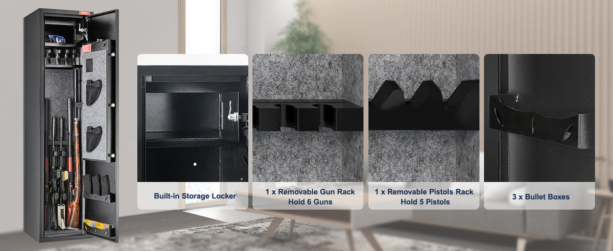 VEVOR 3-8 Rifles Gun Safe with Digital Keypad & Lock Gun Storage Cabinet with Removable Storage Shelf for Home Long Gun Pistols