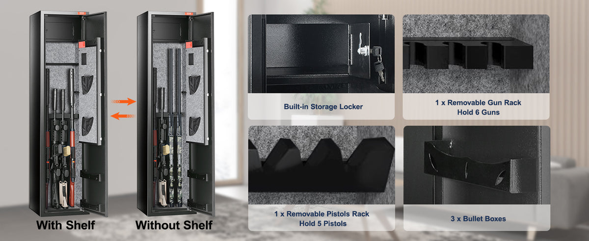 VEVOR 3-8 Rifles Gun Safe with Digital Keypad & Lock Gun Storage Cabinet with Removable Storage Shelf for Home Long Gun Pistols