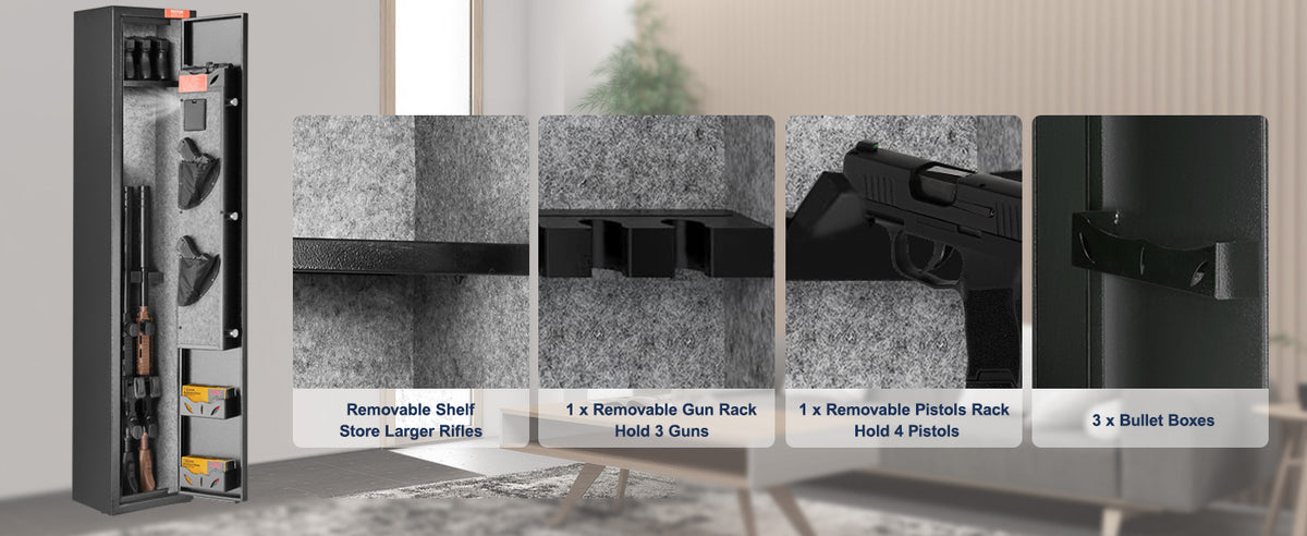 VEVOR 3-8 Rifles Gun Safe with Digital Keypad & Lock Gun Storage Cabinet with Removable Storage Shelf for Home Long Gun Pistols