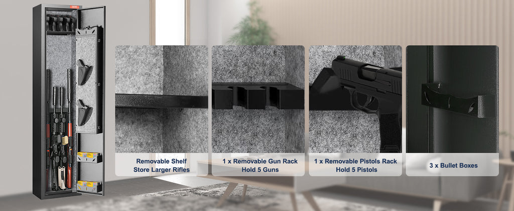 VEVOR 3-8 Rifles Gun Safe with Digital Keypad & Lock Gun Storage Cabinet with Removable Storage Shelf for Home Long Gun Pistols