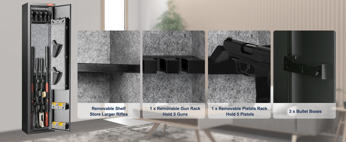VEVOR 3-8 Rifles Gun Safe with Digital Keypad & Lock Gun Storage Cabinet with Removable Storage Shelf for Home Long Gun Pistols