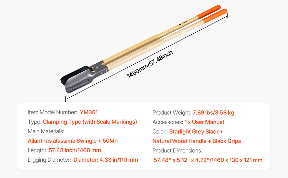 VEVOR Post Hole Digger Heavy Duty Post Hole Digger Manual Hole Digger with Scale Markings Post Hole Digger for Digging Gardening